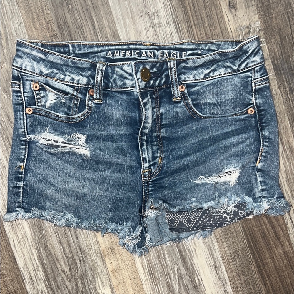 American Eagle Outfitters Blue Distressed Jean Shorts